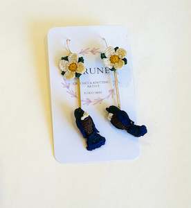 Yoko Imai: Hand crocheted Tui & Berry Flower earrings