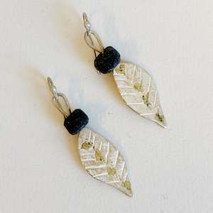 Large Leaf and granite bead Earrings