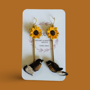 Yoko Imai: Hand crocheted Fantail & Flower earrings