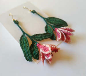Yoko Imai: Hand crocheted Pink Lily earrings