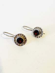 Garnet and sterling silver Halo earrings