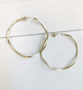 Large Silver Wave Hoop Earrings