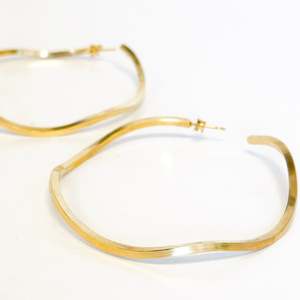 Large Polished Gold Wave Hoop Earrings
