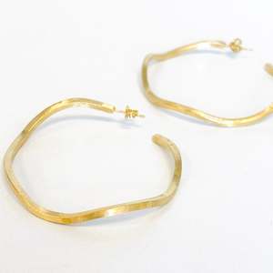 Medium Brushed Gold Wave Hoop Earrings