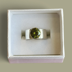 Silver and Green Cubic Zirconia Ring