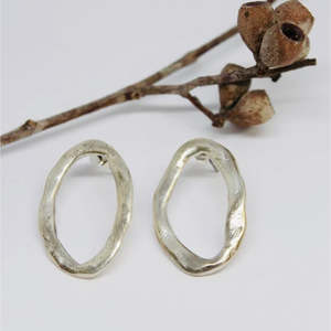Paloma Black: Silver Hand Formed Oval Stud Earrings