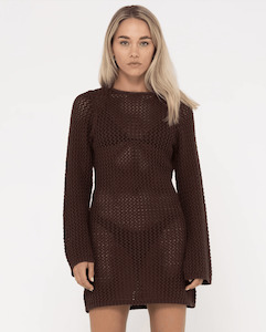 RUSTY Amalfi Long Sleeve Knit Mini Dress - Java
