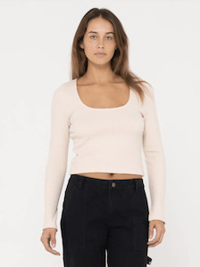 RUSTY Scarlett Ribbed Long Sleeve Top - Coconut Cream