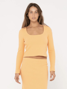 RUSTY Scarlett Ribbed Long Sleeve Top - Apricot Blush