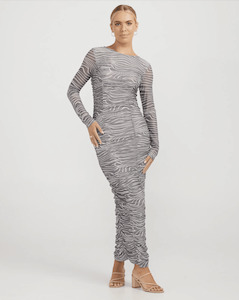 Charlie Holiday: CHARLIE HOLIDAY Valentina Ruched Dress - Retro Zebra