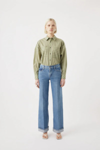 Outland Denim 1: OUTLAND DENIM Mia Cuffed Wide Leg Jean - Meridian Mid Blue