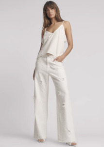 One Teaspoon: ONE TEASPOON Textured Jackson Mid Waist Wide Leg Denim Jeans - White