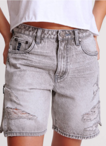 One Teaspoon: ONE TEASPOON Zipped Up Jackson Mid Waist Wide Leg Shorts - Slate Acid
