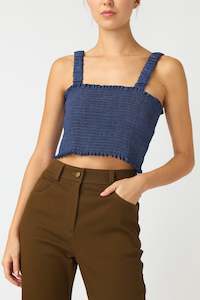 Kate Sylvester: KATE SYLVESTER Chambray Shirred Top - Indigo