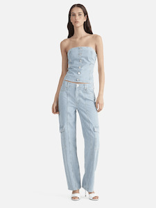 Ena Pelly: ENA PELLY Diana Denim Utility Pant - Ice Blue Stripe