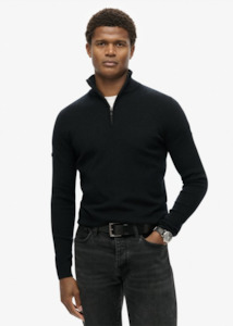 SUPERDRY Merino Half Zip Jumper - Black
