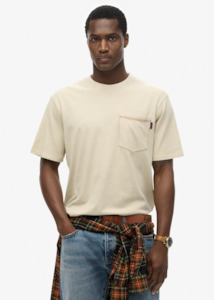 SUPERDRY Contrast Stitch Pocket Tee - Washed Pelican Beige