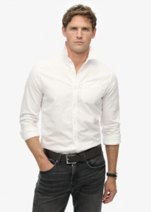 Superdry: SUPERDRY Cotton Long Sleeve Oxford Shirt - Optic