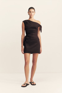 Shona Joy: SHONA JOY Brooks Asymmetrical Tie Mini Dress - Ganache