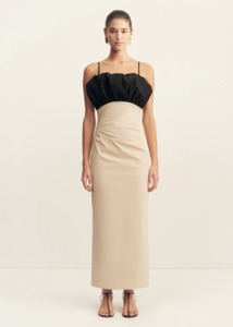 Shona Joy: SHONA JOY Campbell Bubble Bodice Midi Dress - Oat Milk