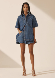 SHONA JOY Raquel High Waisted Flared Short - Vintage Blue