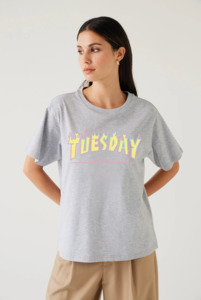 Tuesday Label: TUESDAY LABEL Band Tee - Grey Marle/Flame
