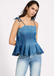 One Teaspoon: ONE TEASPOON Peplum Frill Cami Denim Top - Blue