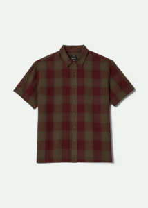 BRIXTON Cru Linen Blend Short Sleeve Woven Shirt - Olive Surplus/Port