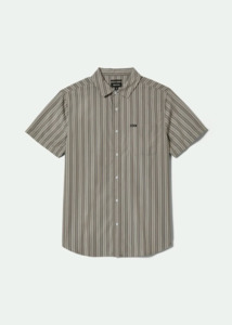 BRIXTON Charter Stripe Short Sleeve Shirt - Charcoal/Grey
