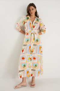 Dresses: BY ROSA Sentiment Long Sleeve Maxi Shirt Dress - Tropical Postcard