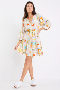 BY ROSA Adoration Button Front Mini Dress - Tropical Postcard