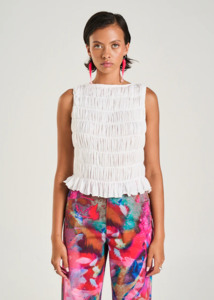 SUMMI SUMMI Shirred Tank - Sheer White