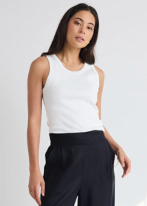 Womens: RE:UNION Cobble Rib Cutaway Tank - Ivory