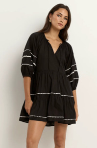 Dresses: IVY & JACK Again S/S Tiered Smock Dress - Black