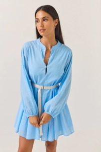 Tuesday Label: TUESDAY LABEL Godet Mini Dress - Sky Blue