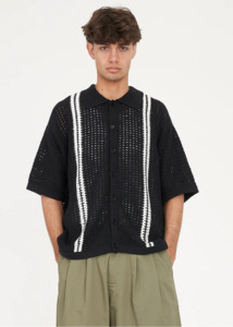 Huffer: HUFFER Gauge Knit Shirt - Black/Chalk