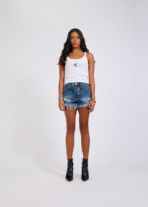 ONE TEASPOON Outlaws Mid Waist Mid Length Denim Shorts - Blue Love