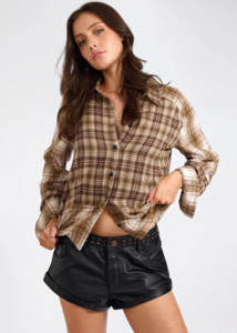 One Teaspoon: ONE TEASPOON Rodeo Patchwork Flannel Shirt - Rust