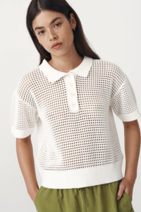 ROWIE Mimi Knit Polo Top - Bone