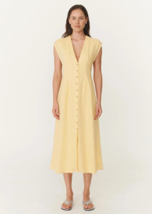 Rowie: ROWIE Mira Linen Midi Dress - Lemon