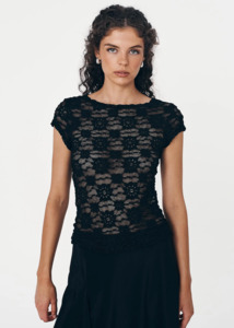 ROWIE Galo Sunflower Lace Top - Black