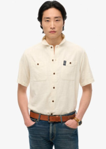 SUPERDRY Merchant Short Sleeve Textured Shirt - Off White