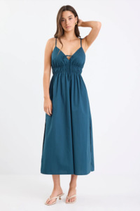 AMONG THE BRAVE Cotton Strappy Midi Dress - Petrol