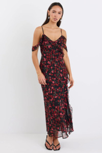 Dresses: GEORGIA ZOE Belfast Georgette Bisa Slip Dress - Black Poppy Print