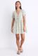 IVY + JAC Frontier Puff Sleeve Tie Mini Dress - Khaki Stripe