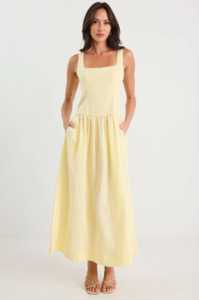 STORIES BE TOLD Gilded Sleeveless Square Neck Maxi Dress - Butter