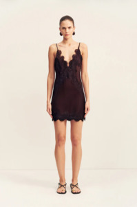 Shona Joy: SHONA JOY Simona Lace Slip Mini Dress - Espresso