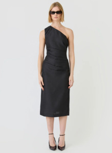 ESMAEE Affinity One Shoulder Midi Dress - Charcoal