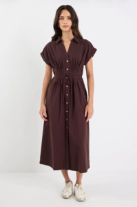 Dresses: STORIES BE TOLD Carriage Sleeveless Pintuck Midi Shirt Dress - Chocolate