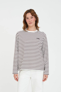 HUFFER Oui Oui L/S Relax Tee - Chestnut / Chalk
